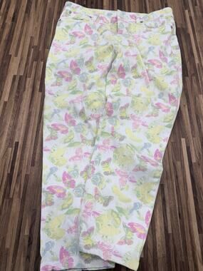 Talbots Women’s 10/31 Butterfly Print Pants White Pink Green Y2K Preppy